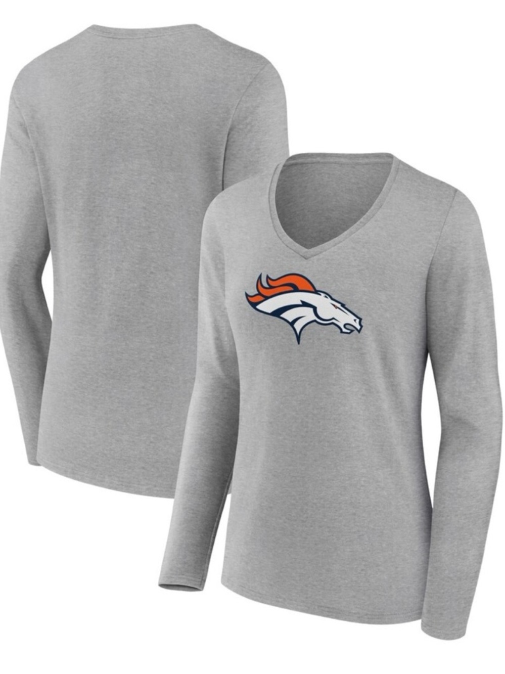 Orange (Not Gray) Denver Broncos Women's V-Neck Long Sleeve Tee